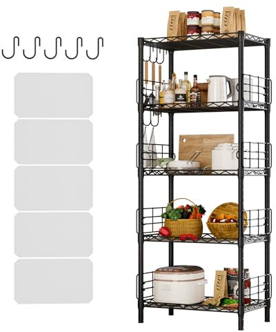 KZOBYD Küchenregal mit Seitenrahmen, Lagerregal mit 5 Höhenverstellbar Regalböden, Metallregal, Badregal Regal Schmal Standregale für Pantry Schrank Küche bis 200 kg belastbar(Schwarz, 54 * 29 * 150cm