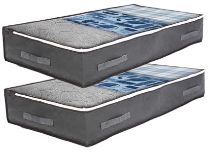 KITDAHOM 2 Stück 90L Unterbett Aufbewahrungsbox, Faltbare unterbettkommode mit Deckel, Aufbewahrungstasche für Kleidung und Bettdecken（Grau）