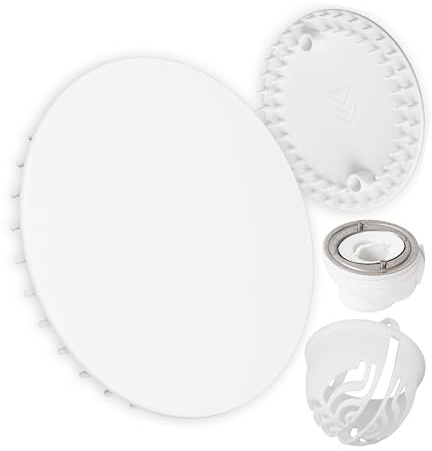 Abdeckhaube und Haarsieb für Duschabfluss, Ø 112 mm, kompatibel mit Viega Tempoplex Ablaufgarnitur ab Baujahr 2001-2006, Duschwanne Ablaufloch Abdeckung, weisser ABS ASA Abfluss Deckel, Haarfilter