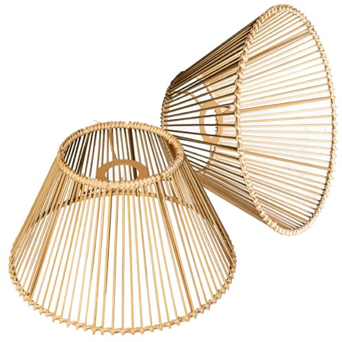 Rattan-Lampenschirm, Korbleuchte Boho-Stil, Korb-Lampenschirme für Tischlampe, Pendelleuchte, Stehleuchte (2, Hellbraun)