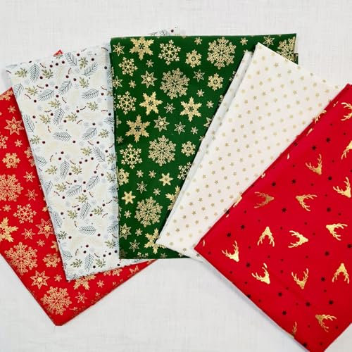 Stoffpaket Goldglanz 4 verschiedene Stoffe Weihnachten Patchwork Quilt Geschenkverpackung basteln nachhaltig