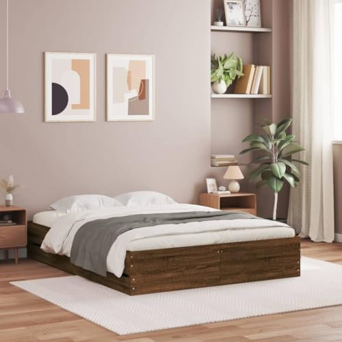 UJCHVHN Home Garden Bettgestell mit Schubladen ohne Matratze Braun Eiche 150x200 cm King Size