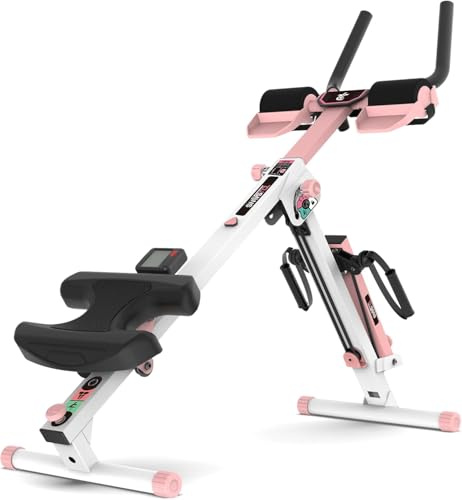 TOUSAINS 3 in 1 Rowing Machines, Folding Ab Machine with Cable System, Abdominal Trainers for Abdominal Workout, 4-Level Height & 2 Resistance Levels, Core Trainer for Home Gym (Upgraded-Pink)