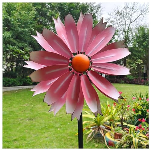 Ruiseawing Windmühle für den Garten, 149 cm hoch, 33 cm Durchmesser, Windrad für den Außenbereich, 360 °, mit Zwei Richtungen, Zwei Rotoren für Hof und Garten, Kunstdekor, Rosa