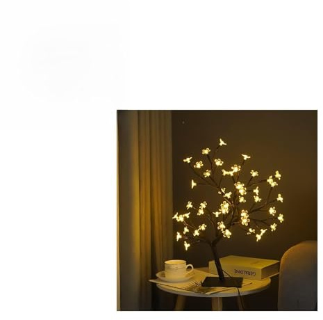 Jwthee Tabletop Bonsai Tree Light, LED Artificial Tree Lamp Aesthetic Tree Lamps for Living Room Cute Night Light Room Decor Light up Bonsai Tree for Christmas Indoor Bedroom (Black 48 Lights Sakura)
