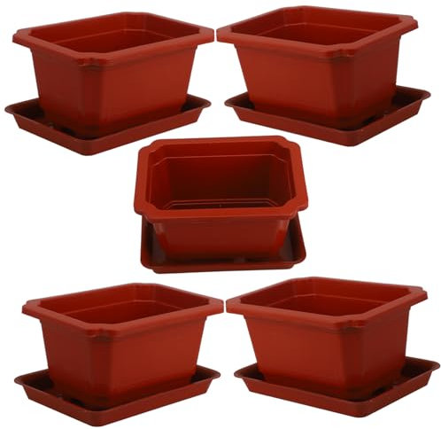 IWOWHERO 5sets Vasi Bonsai Con Sottovaso Contenitori Per Piante Grasse e Fiori Per Giardino e Interni Proteggono Pavimento Dall