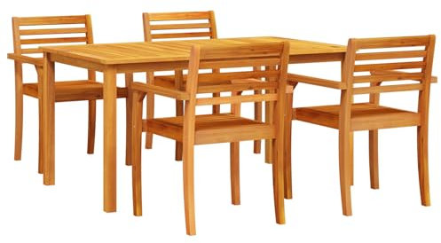 vidaXL Garten Essgruppe 5 pcs Braun Massivholz Akazie, Garten und Terrasse, rustikales Akazienholz Esstischset, Möbel für draußen, einfaches Design