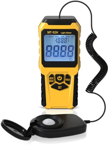 SWAREY Digitales Luxmeter, Handheld Lux Messgerät Thermometer mit Externem Sensor, bis 200.000 Lux, hohe Genauigkeit, LCD Display, Lichtmessgerät für Pflanzen Innen Außen