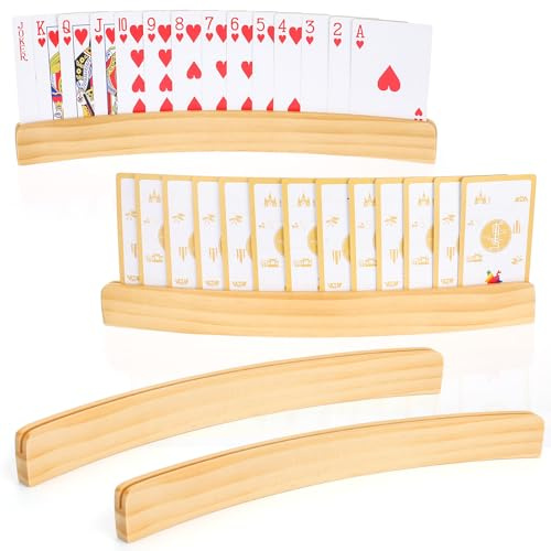 Xialvyu 4 Stück Holz Kartenhalter Multifunktional Für Kinder Erwachsene | Einfache Handhabung, Stabile Holz Konstruktion,Platzsparendes Design,Geeignet Für Verschiedene Kartenspiele