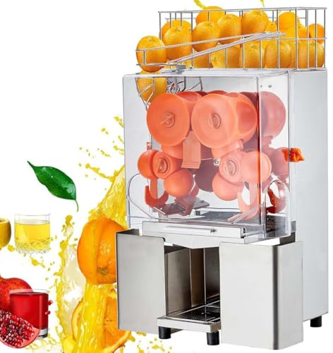 XSDAJSD Exprimidor de Naranjas eléctrico Comercial de 120 W con alimentación automática. Exprime de 20 a 22 Naranjas por Minuto (hasta 7 Tazas). Incluye Filtro extraíble y 2 Cubos.