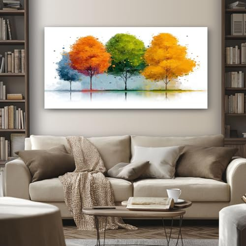 SKOEUI Wandbilder Aquarell Baum 80x160 cm Leinwand Bilder Abstrakt | Wohnzimmer Landschaft Hochwertiger Gemälde als Hintergrund Dekoration für Schlafzimmer Flur & Büro, Rahmenlos