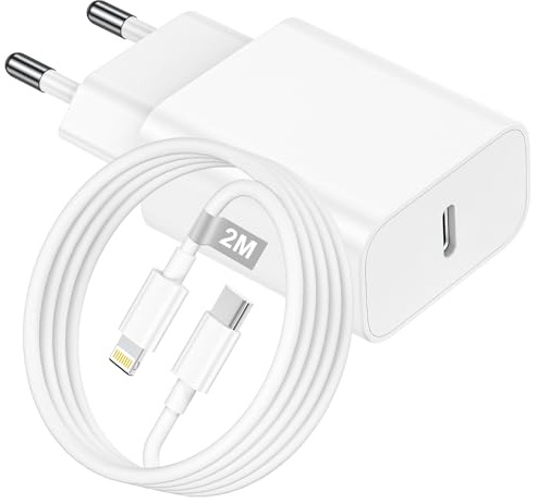 Snabbladdningsladdare för iPhone 14/13/12/11/Pro Max/Plus/Mini/XS/SE/X/8/iPad, [Apple MFi-certifierad] 20 W USB C-laddare snabbladdning iPhone typ C-adapter kontakt med 2 m Lightning-kabel
