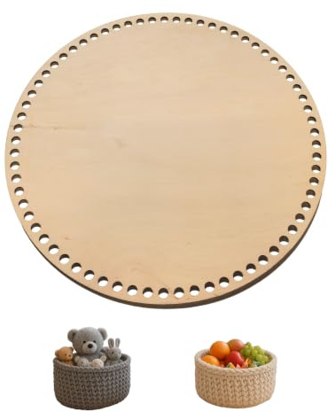 Yourhobbytools 3mm Dicke, 30-40cm, Runde Holzböden zum Häkeln – Für Häkelkörbe, Häkelboden, Verschiedene Größen (11mm Löcher, 35cm)