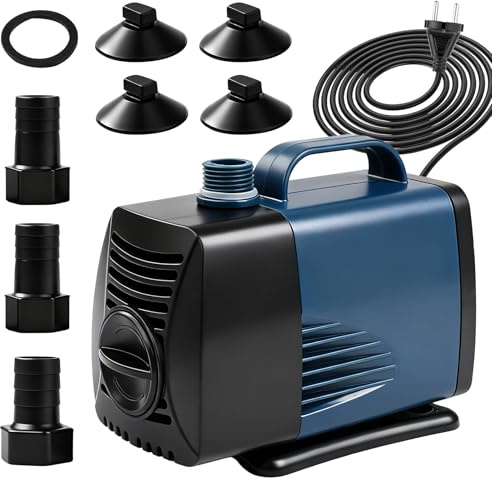 Nikou Teichpumpe 5000L/H, 85 W Filterpumpe Tauchpumpe Wasserpumpe, Leise Kompakt Amphibisch Teichpumpe Brunnenpumpe, Förderhöhe 4m, Pumpe für Wasserwechsel, Filterung, Aquascaping, Entwässerung