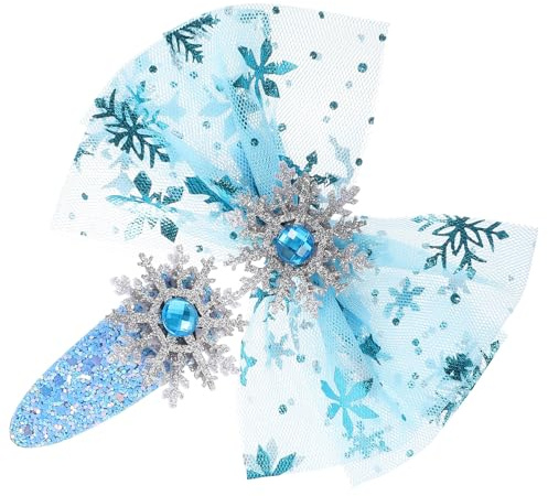 VILLCASE 4 Stück Kinderhaarspangen mit Schleife und Schneeflockenmotiv Haarschmuck aus Kristallstrass für Mädchen Festlicher Haarclip für Weihnachten und Partys