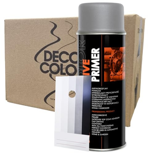 DC 12 Stück ANTICORROSIVE PRIMER 400ml - Grundierung/Haftgrund - für z.B. Alufelgen, KFZ, Holz, Beton, Metal, Aluminium, Eisen - und Spritzmusterkarte (12 Dosen Grundierung Grau 400ml + Karte)