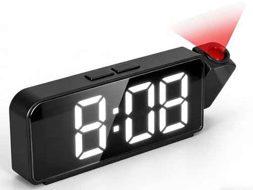 AONAT Reloj Despertador Digital con Proyección, 180° Rotativo Relojes de proyección con Temperatura, 3 Brillos Ajustables, Cargador USB, 12/24H, Reloj Proyector Techo para Dormitorio, Oficina