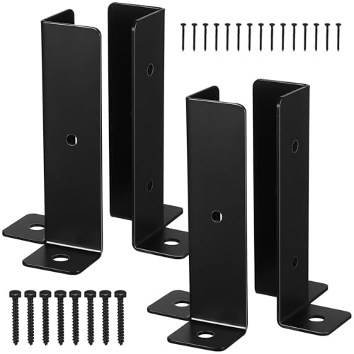 FOYTOKI 4pcs Wood Fence Post Anchor Brackets Pergola Deck Post Base Mounting Kit Heavy Duty Fence Support for Outdoor Railings and Garden Fencing