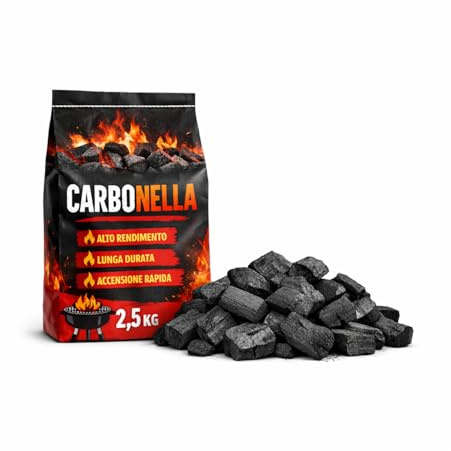 OWIJI Carbonella Per Barbecue Bricchetti 2,5 Kg Carbone 100% Naturale Bricchette Cottura Veloce Cotture Lente Per Grigliare Carbonella Grill Accensione Facile Carne Pesce Verdure