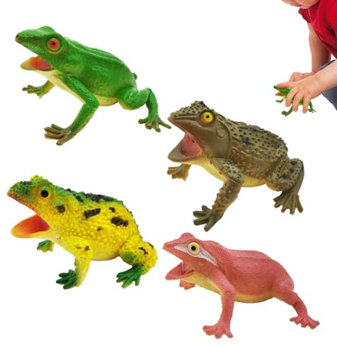 Tewzafiya Rane Finte,4 Pezzi Figure Animali Realistiche | Con Piccole Rane Morbide E Sonore - Per Bambini 3 Anni, Ragazzi E Ragazze, Educativo Apprendimento, Decorazione Torta, Bagno E Giardino