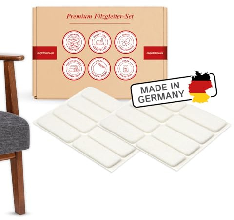 Filzgleiter selbstklebend eckig in weiß 16 Stück, 44 x 16 mm, 3 mm dick, Möbelgleiter für schwere Möbel, Schutz für Parkett oder Laminat, für Möbelfüße, Tischbeine, Stühle – Made in Germany