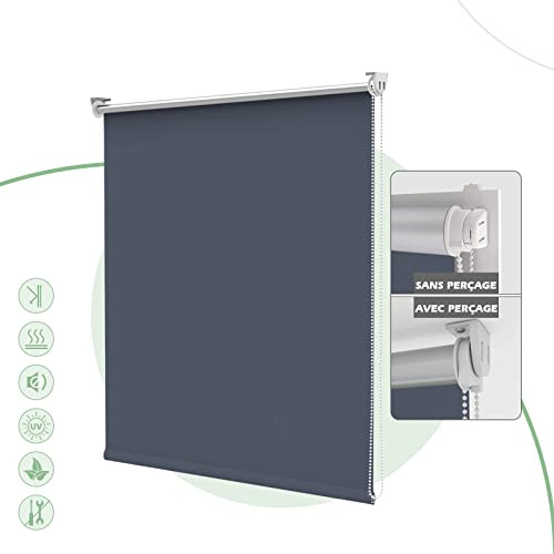 HOMEDEMO Verdunkelungsrollo Klemmfix, ohne Bohren/zum Bohren (Dunkelblau, 75x170) Silberbeschichtung 100% Verdunklungsrollo Thermorollo, Fensterrollo, Sonnenschutz, Seitenzugrollo für Fenster & Tür