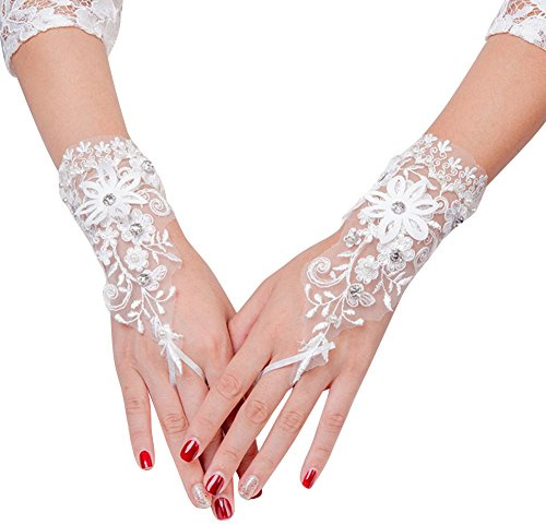 Gants de Mariage Dentelle Femme Gants de Mairée Demoiselle d'honneur Mitaine de Doigt Crochet Gothique Élégant Demi-doigts Floral Nuptiale Gloves de Soirée Banquet Théatre Bal Accesoires de Mariage