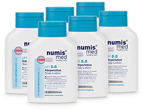 numis med Bodylotion ph 5.5-6er Pack Hautberuhigende Körperlotion für sehr empfindliche & sensible Haut - vegane Hautpflege ohne Silikone, Parabene & Mineralöl - Lotion (6x 200 ml)