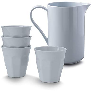 Zeal Americana - Juego de 4 Tazas de melamina (200 ml) y Jarra para Verter (800 ml), Color Azul