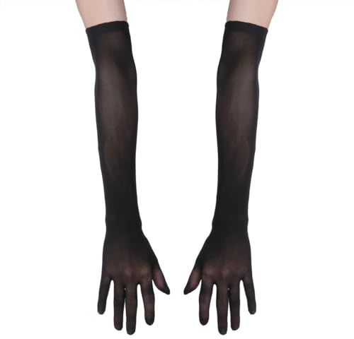 FEESHOW Damen/Herren Nahtlose Handschuhe Stulpenärmel Elastisch Strumpfhosen Nylon Durchsichtig Ellenbogen Lang für Hochzeit Abend