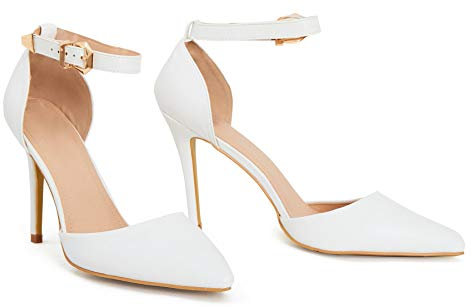 shelikes Womens Mens Unisex Buckle Ankle Strap Stiletto Heel Court Shoes [WHITE MATT, UK 10/ EU 44]