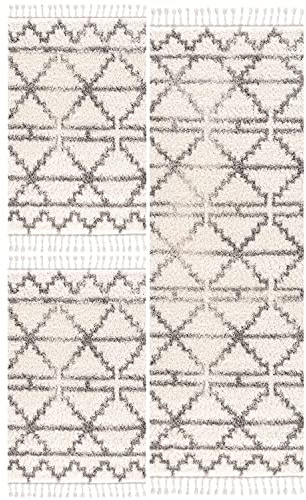 carpet city Bettumrandung Schlafzimmer - Hochflor Teppich-Läufer 70x140cm/ 70x230cm in Creme - Teppiche im Ethno Skandi Stil