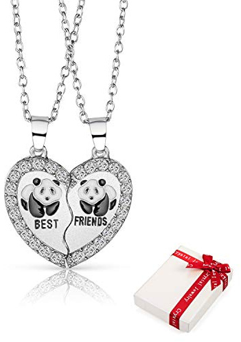 2 piezas Colgantes de cadena para mujer de para parejas BFF,collares de amistad de corazón, panda hasl con grabado Best Friends joyería de corazones socios, regalos para mejores amigas amigos novia