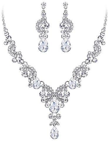 EVER FAITH Strass Kristall Hochzeit Blumen Welle Teardrop Halskette Ohrringe Set