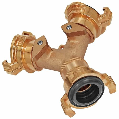 Y Verteiler Messing 2-Wege Schnell-Kupplung absperrbar, 3/4 Zoll 2x Außengewinde AG und 1x Innengewinde IG mit Dichtung, für GEKA - Abzweig Kugelhahn 3 Wege Hahn