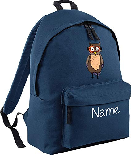Shirtinstyle Kinder Rucksack Eule Kautz mit Name veredelt, Wunschtext individuell, ideal für Kita, Sport und Freizeit, Farbe Navy