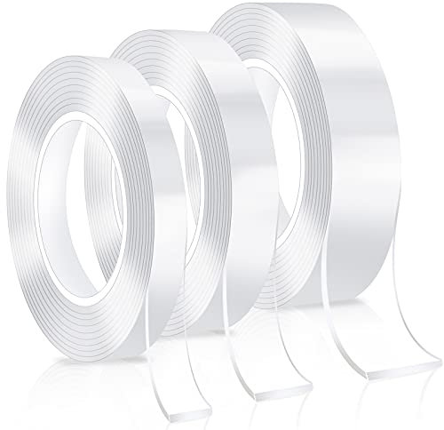 JatilEr Klebeband Doppelseitig Keine Spurenentfernung 3 Stk, Transparent Nano Tape Hitze Feuchtigkeitsbeständig 10/20/30 MM