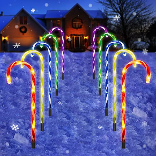 Canna di Caramella Luci da Sentieri, 10 Pezzi 53cm Bastoncino di Zucchero Luci del Paesaggio All'aperto, Funzione di Memoria 8 Modalità di Decorazioni Natalizie Luce a stringa di Natale - Colorato