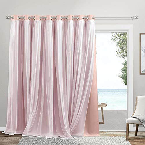 Exclusive Home Curtains Catarina Layered Room Darkening Blackout and Sheer Grommet Top Patio Curtain Panel, 100x84, Rose Blush