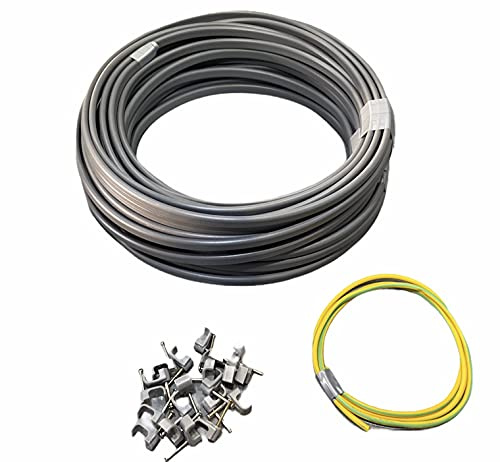 10 metres 2.5mm twin and earth cable with clips and earth sleeving