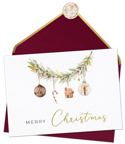 Joli Coon Merry Christmas Weihnachtskarten 3er Set, Edle Set | 400g strukturiertes Designerpapier, Goldveredelung, Naturkuvert, selbstklebendes Wachssiegel, für persönliche Weihnachtsgrüße