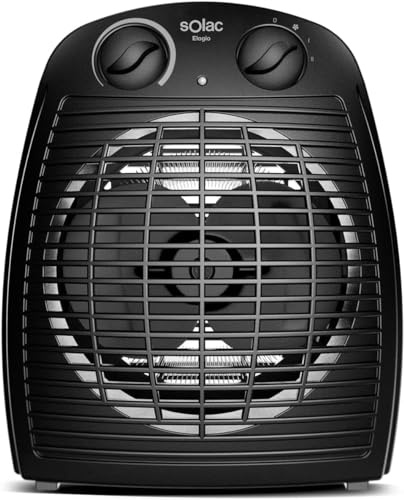 Solac - Calefactor electrico Elogio 2000W | Emisor termico con 2 intensidades | Protector térmico | Función ventilador | Termostato | Asa transporte | Mini estufa electrica de aire caliente | Negro