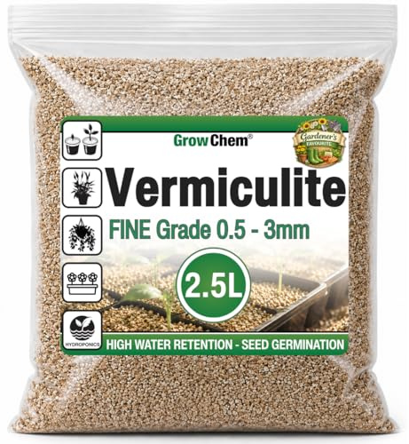 Grow Chem Vermiculite for Plants (2.5L Bag) FINE - Seed Starting & Soil Mix | Horticultural Vermiculite - Improves Soil Nutrient & Water Retention, Seed Germination, Potting Mixes & Indoor Gardening