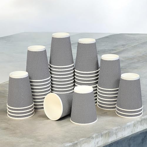 HOT BARGAINS 12oz Disposable Coffee Cups, 360ml Triple Layered Recyclable Paper Cups, Black and White Ripple Design, 100 Count