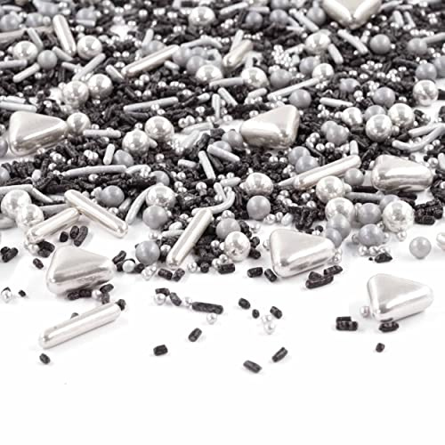 Streusel Glück Black Beauty silber grau schwarz 90g Zuckerstreusel Sprinkles Christmas schwarze silberne Tortendeko Kuchenstreusel für Plätzchen Silvester Party Geburtstag