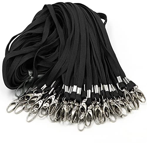 Beebel 100 Pack Lanyards Bulk Black Lanyard for Office Id Badges Flat Lanyard with Badge Clip Swivel Hook (100 Pack, Black)