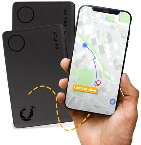 tag8 - DOLPHIN Smart Sleek Card Bluetooth Tracker to Find Your Wallet, Bags & Other Essentials, Works with Android & Apple Phone, Comes with Separation Alarm, 60ft - 250ft Finding Range, Pack 2, Black