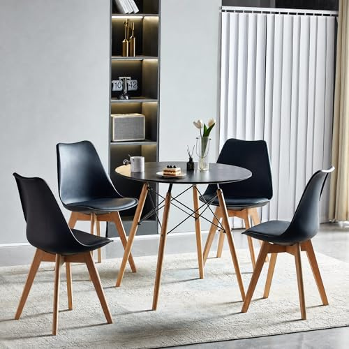 FURNITABLE Tisch und Stühle Set, Essgruppe Schwarz Tisch mit 4 Schwarzer Stühlen für Küche Esszimmer Büro