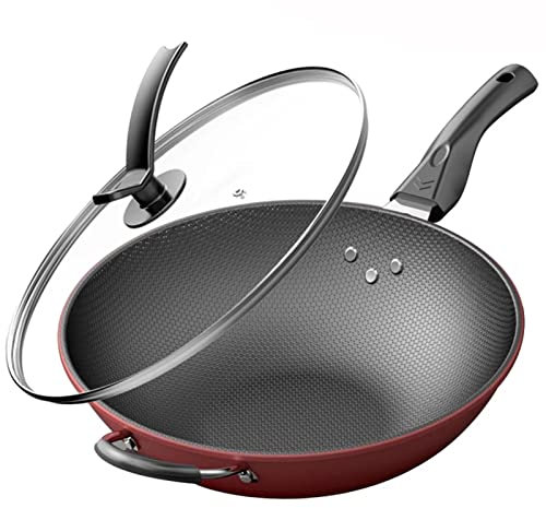 ECOLEK Wok Sarten Multifunción, Wok Sartenes Antiadherente y Mango Ergonómico, Facil De Mantener Wok Chino Apto Todas Las Cocinas, Vitroceramica, Gas, Lavavajillas (34cm)