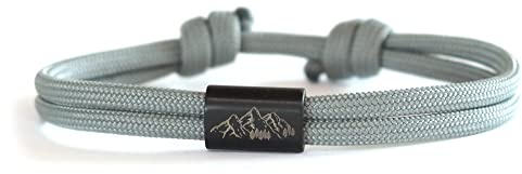 myGreta Bergsteiger Armband mit Berglandschaft Gravur, Wandern, Alpen, Bergsteigen, Gipfelstürmer, personalisierbares Segeltauarmband aus Edelstahl